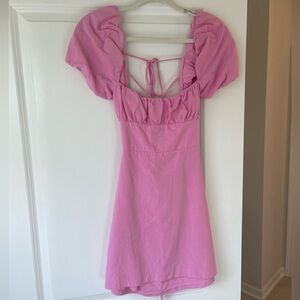 Zara puff sleeve linen blend dress, S